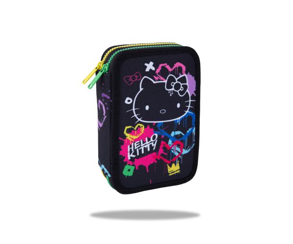 Penál 2 zipy Jumper Hello Kitty Neon Black - vybavený